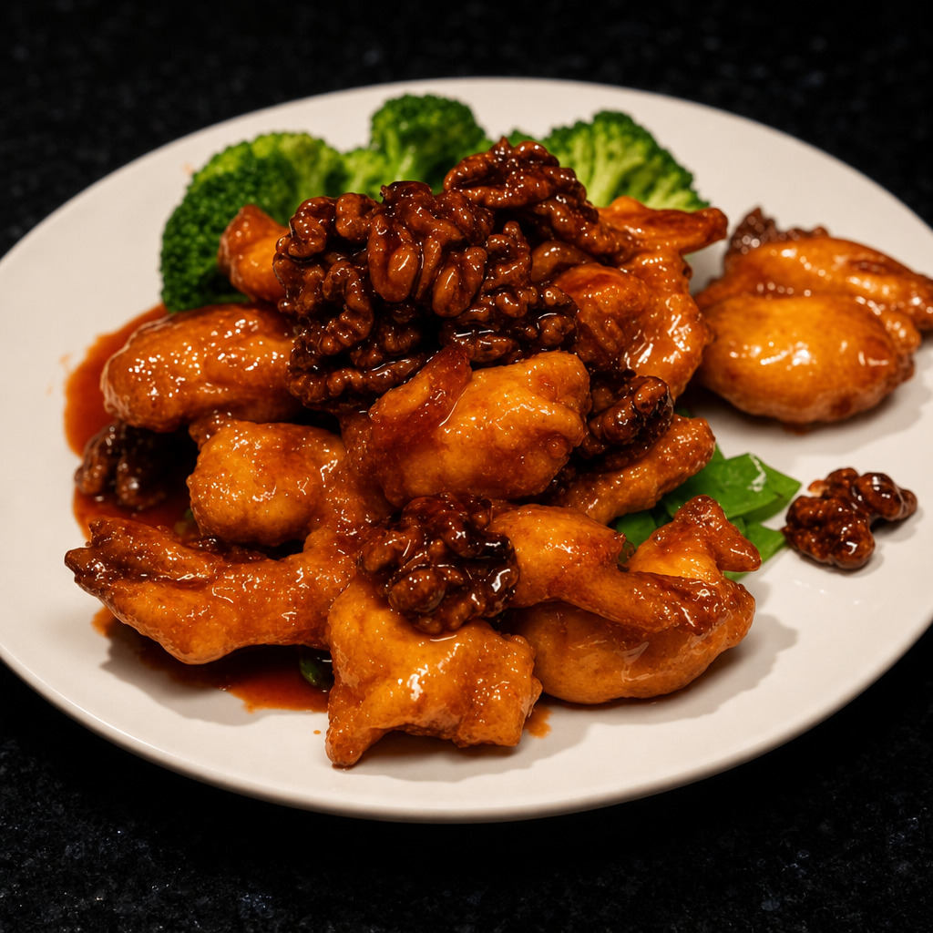 Crispy Prawns with Walnuts.