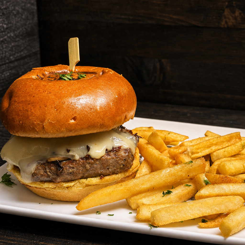 Mushrooms Swiss Burger*.