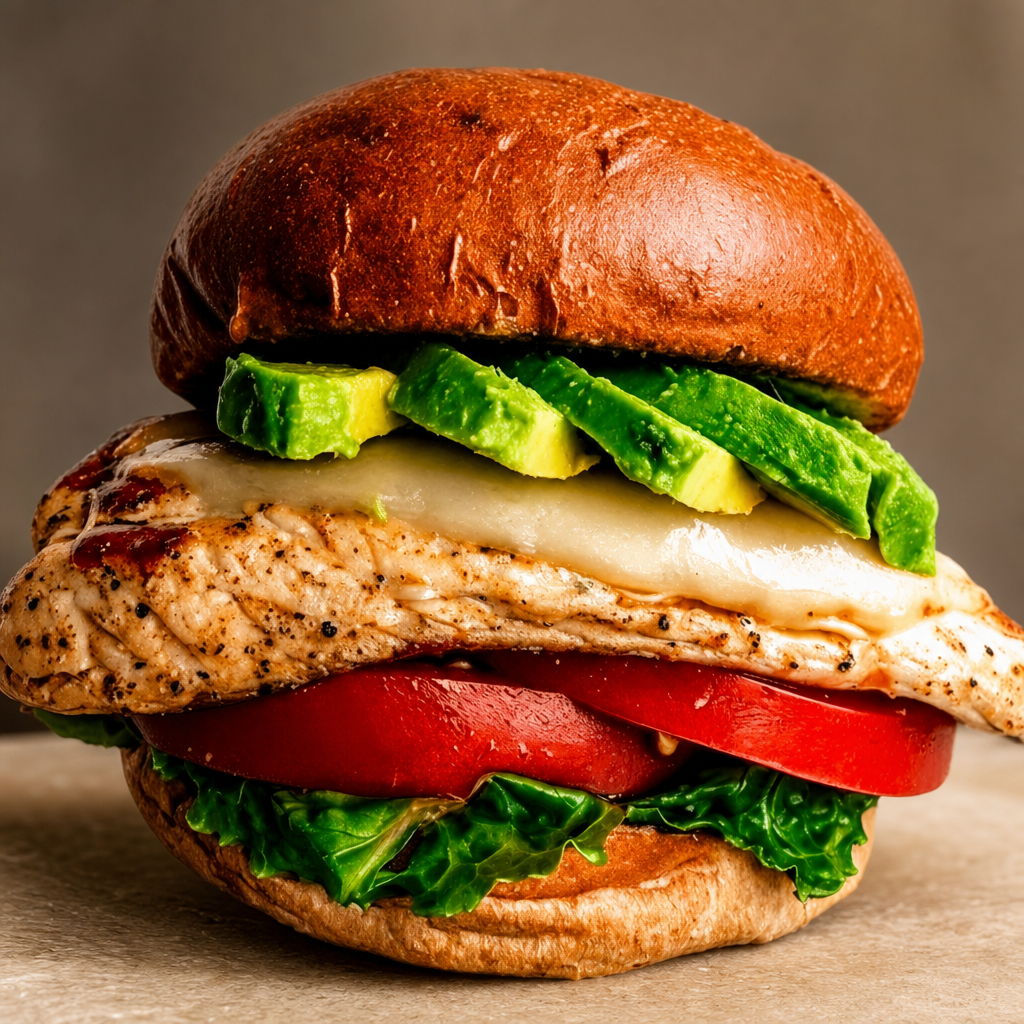 Avocado Chicken Sandwich & Fries.