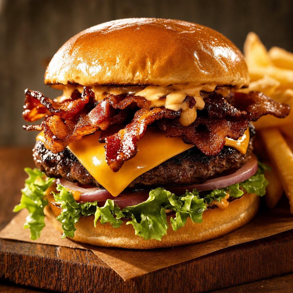 Classic Bacon Burger And Fries.