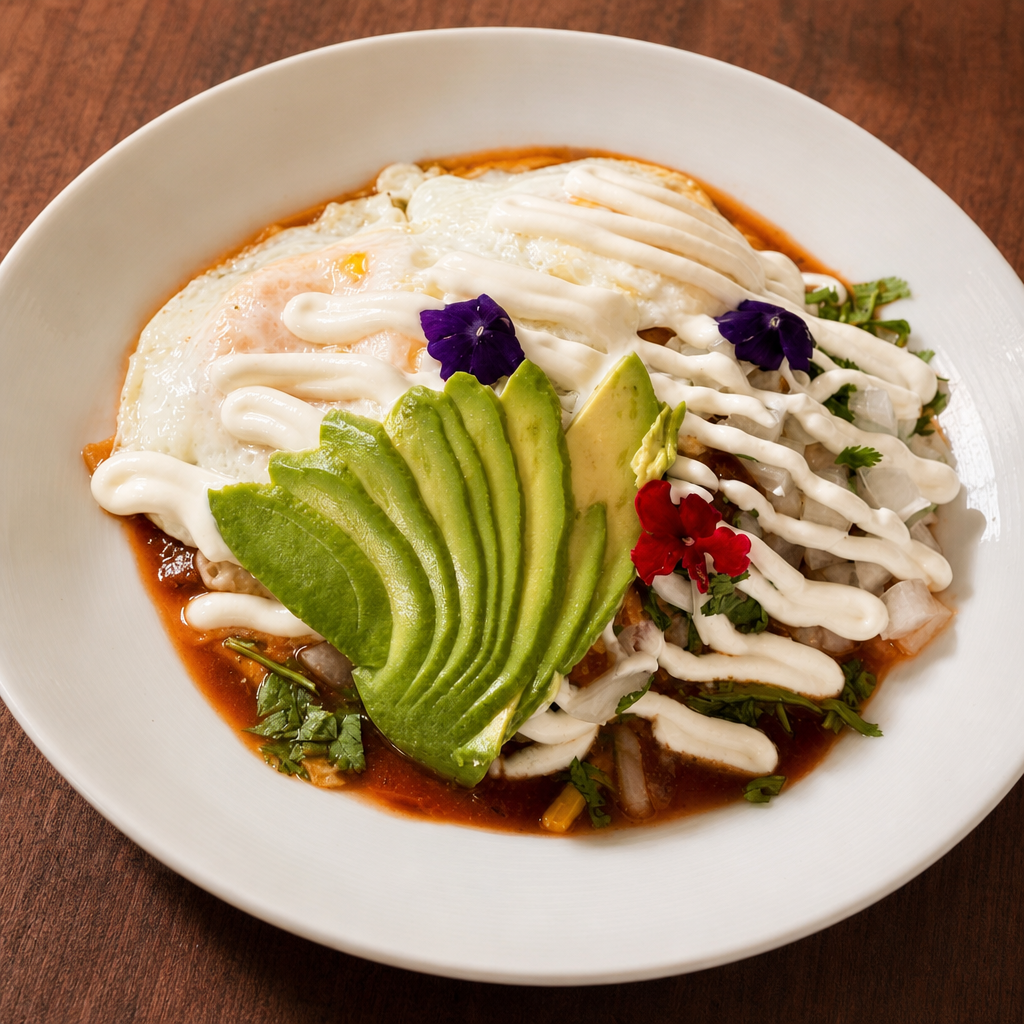 Homemade Red Chipotle Sauce Chilaquiles.