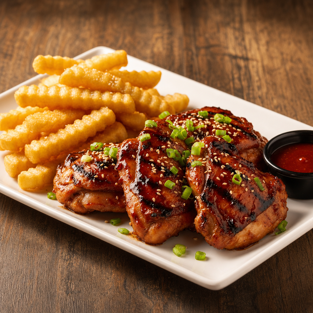 Combo: Korean Barbeque Chicken Thighs (4 boneless pcs) with Fries.