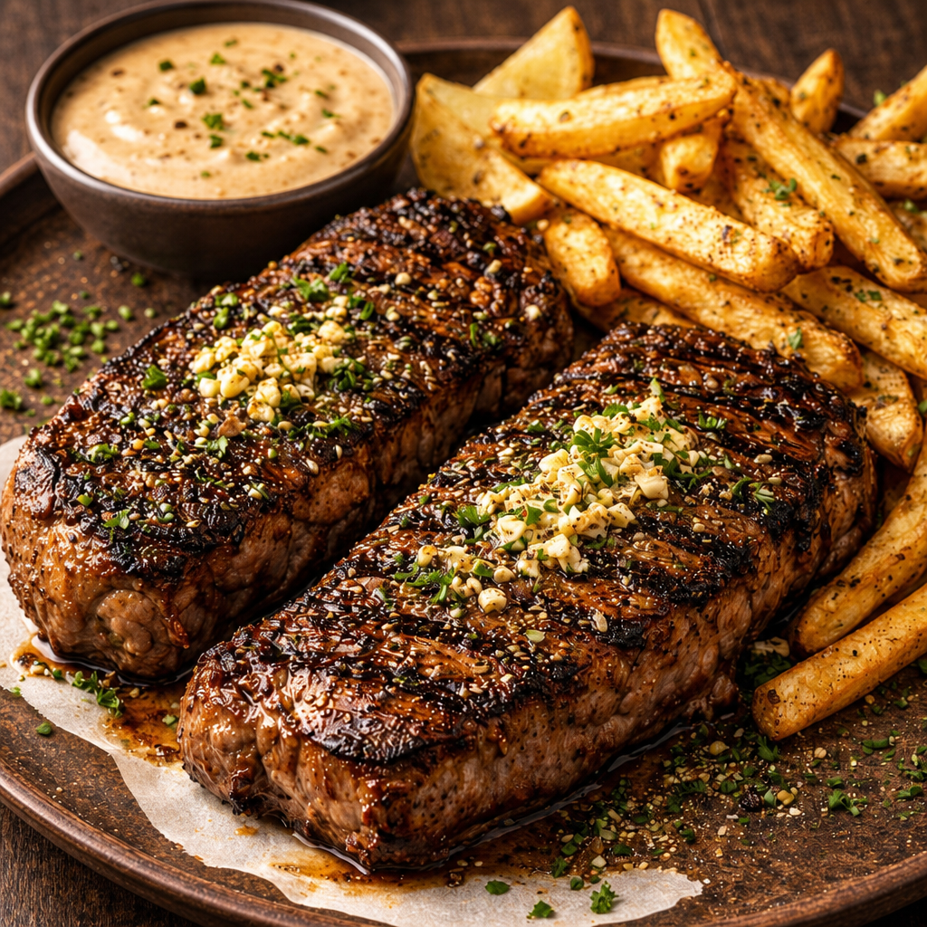 Combo: Beef Strip Steaks (12-14 oz) with Fries.