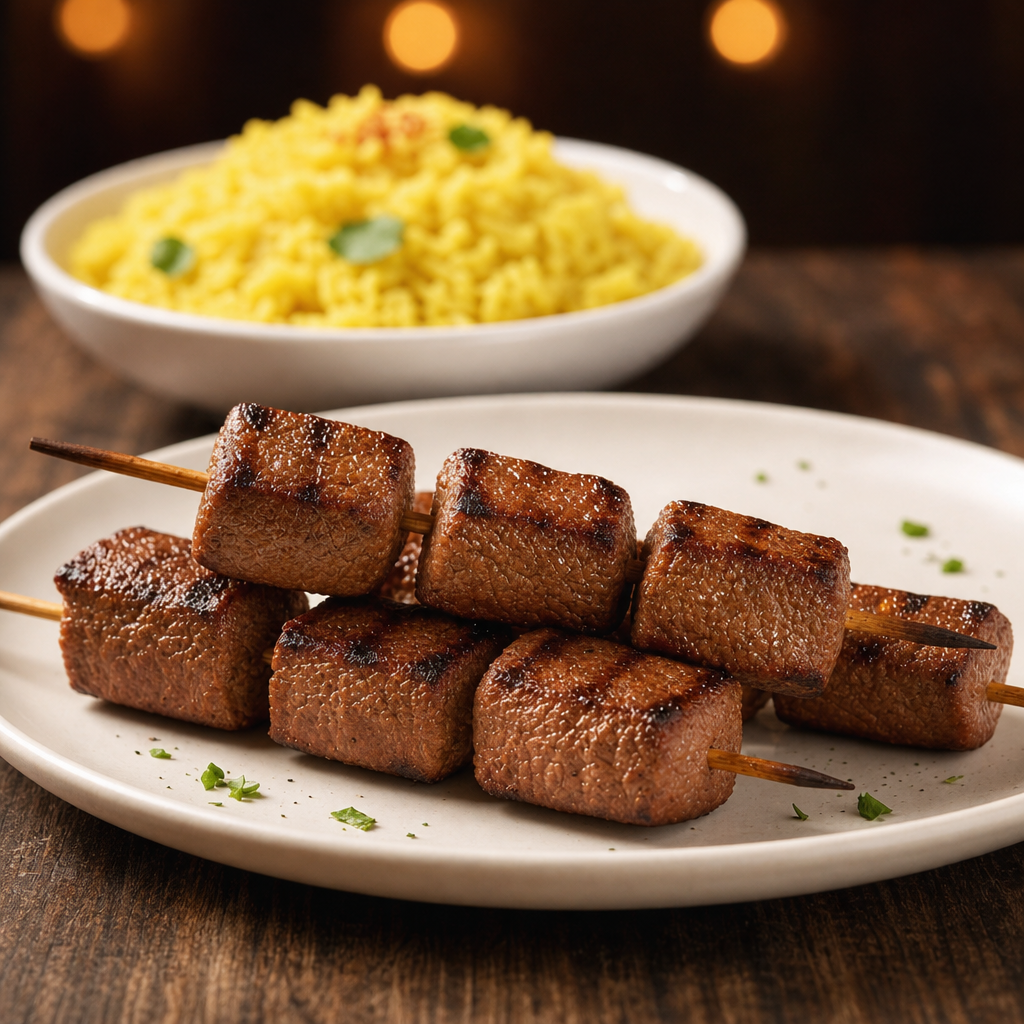 Combo: Beef Mediterranean Kebab (4 pcs) with Saffron Rice Pilaf.