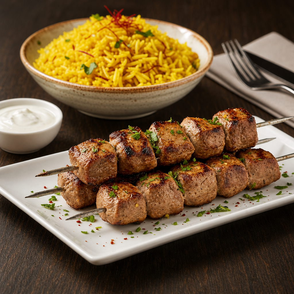 Combo: Chicken Seekh Kebab (2 skewers) with Saffron Rice Pilaf.
