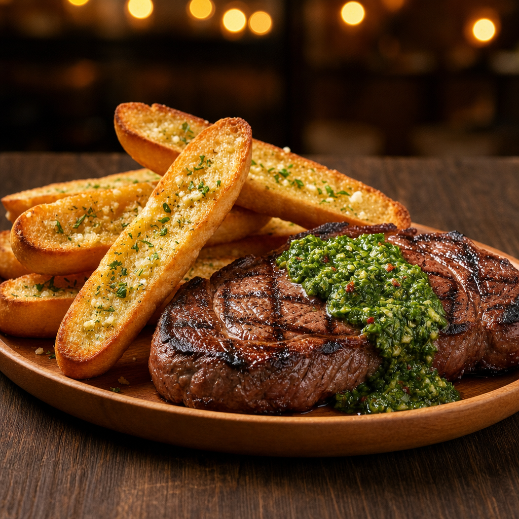 Combo: Ribeye in Chimichurri (14-16 oz) with Garlic Breadsticks.
