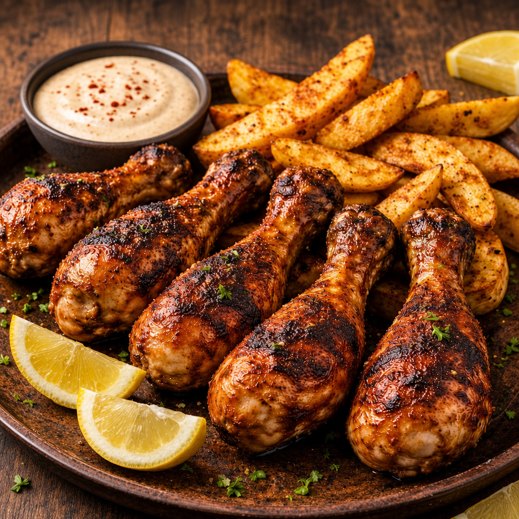 Combo: Peri-Peri Chicken Drumsticks (6 pcs) with Potato Wedges.