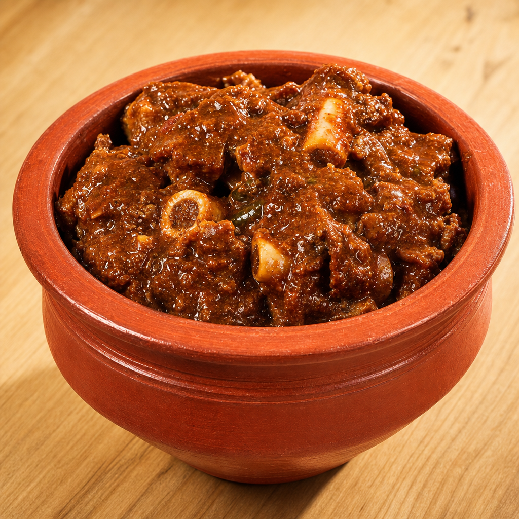 MUTTON BONE-IN SPICY (served in the reusable claypot).