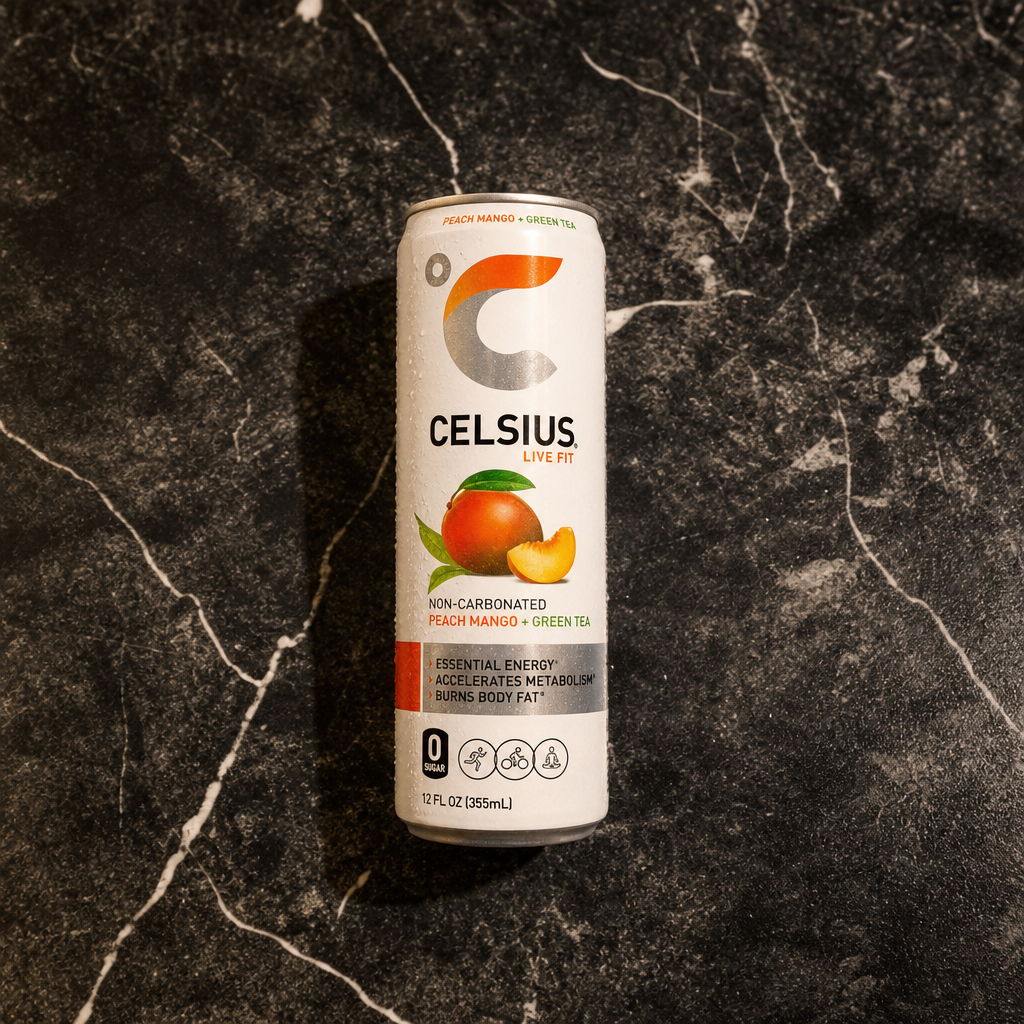 Celsius Peach Mango + Green Tea.