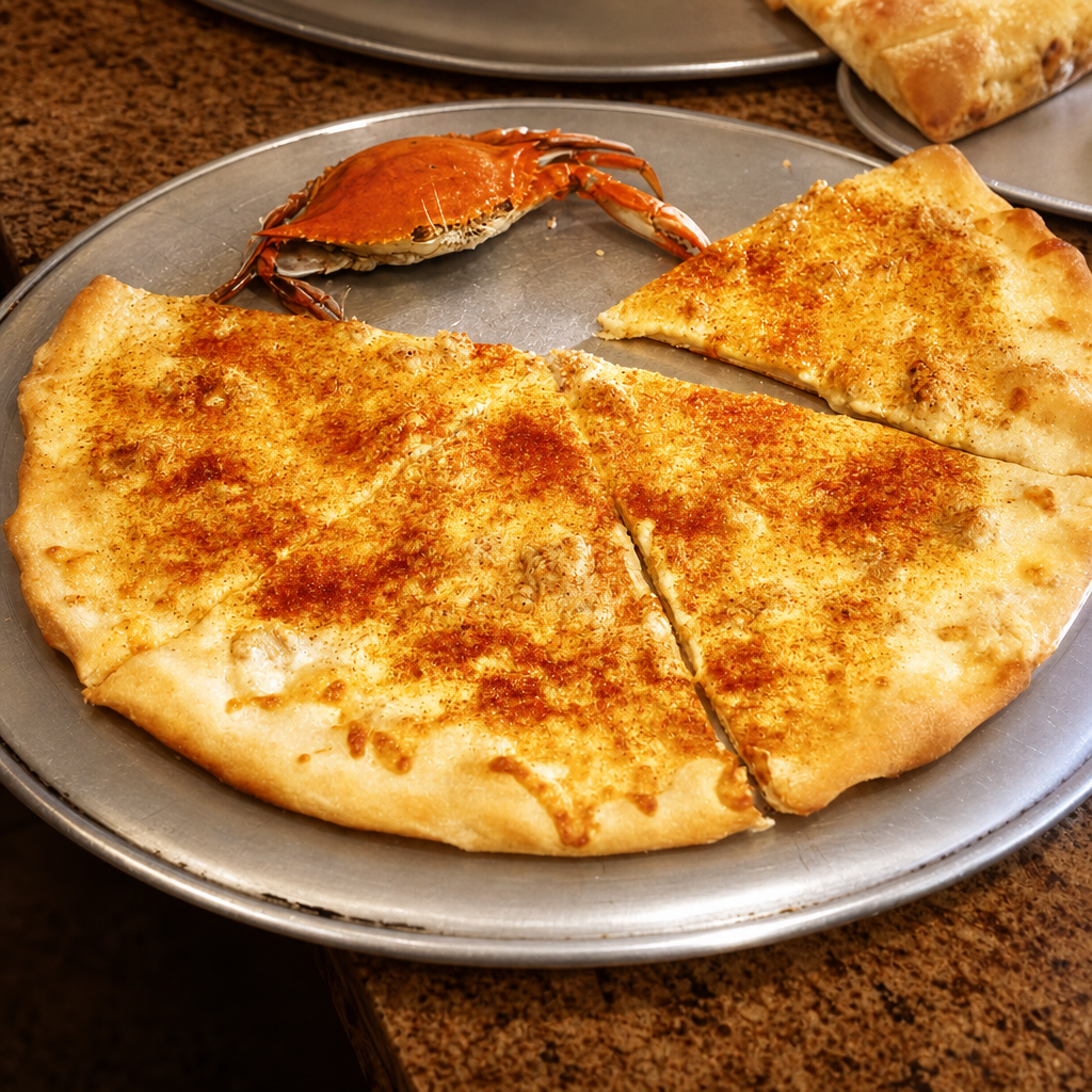 Crab Alfredo Pizza.