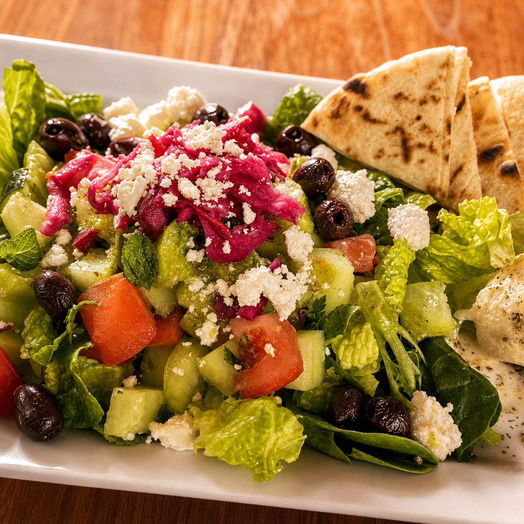 Greek Salad with Falafel.