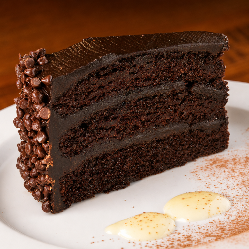 Dark Chocolate Fudge Cake.