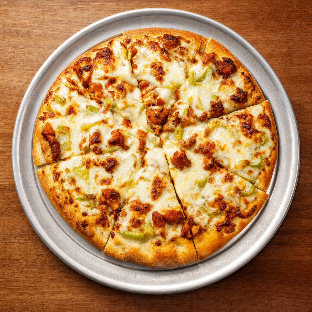 Medium Buffalo Chicken Pizza.