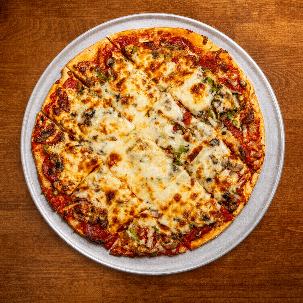 Small Supreme Thin Crust Pizza.