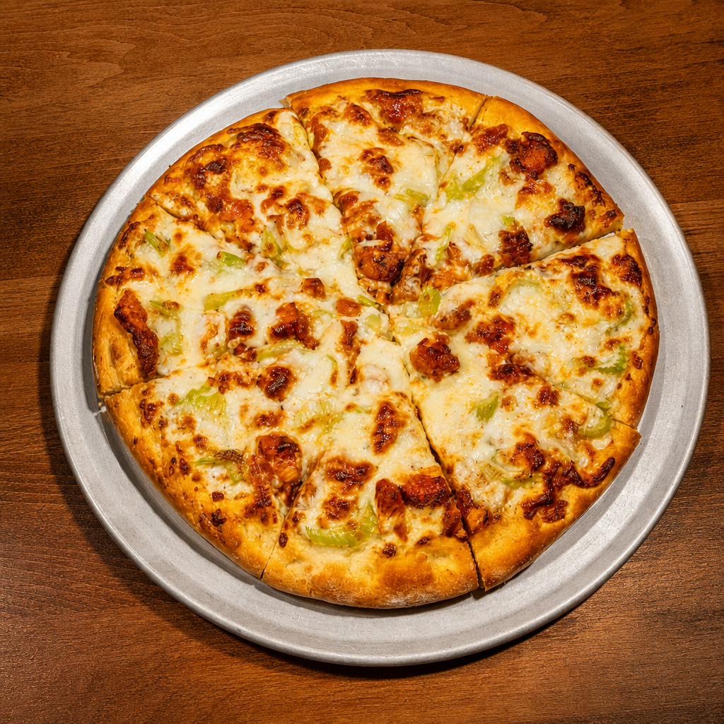 Large Buffalo Chicken Pizza.