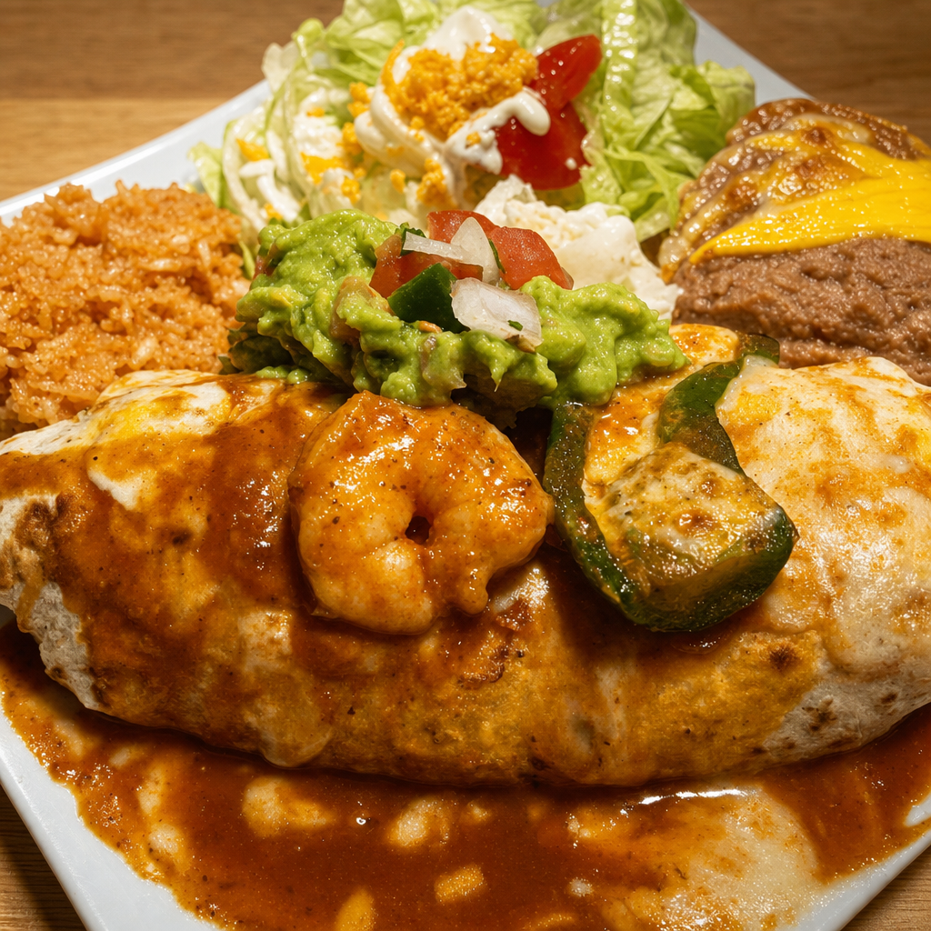 Shrimp Macho a La Diabla Burrito.