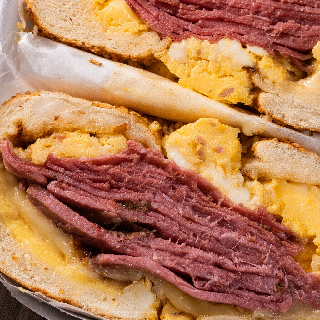 Pastrami and 2 Eggs on a Roll.