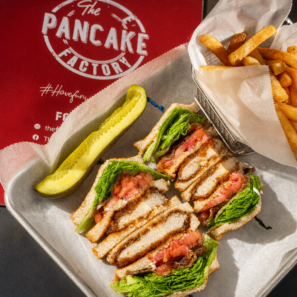 Triple Decker Fried Chicken & Bacon Club Sandwich.