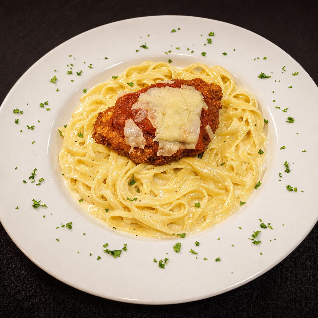 Chicken Parmesan Alfredo.
