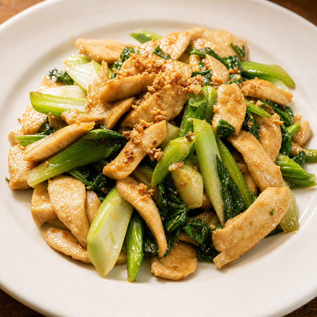 V11. King Oyster Mushroom Bok Choy & Garlic Sauce.