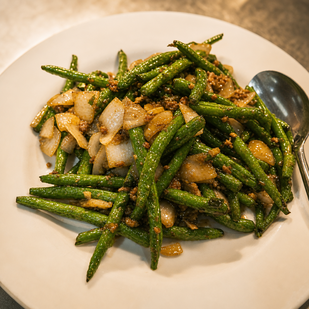 V8. Stir Fried String Beans with Garlic Sauce.