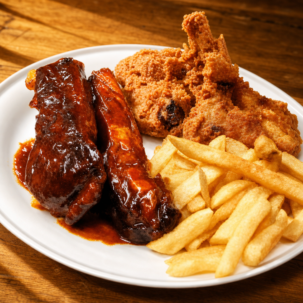 2 Wings, 2 Ribs & Fries