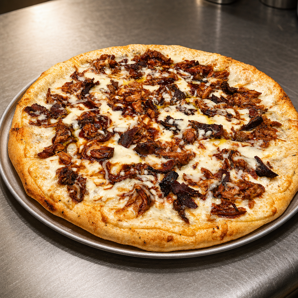 Chicken & Pig Pizza.