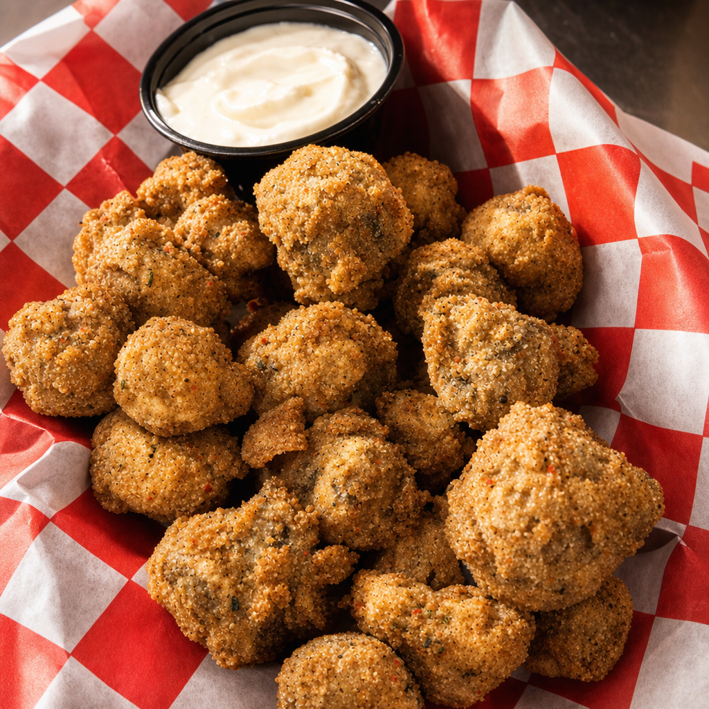 Hand Breaded Mushrooms.