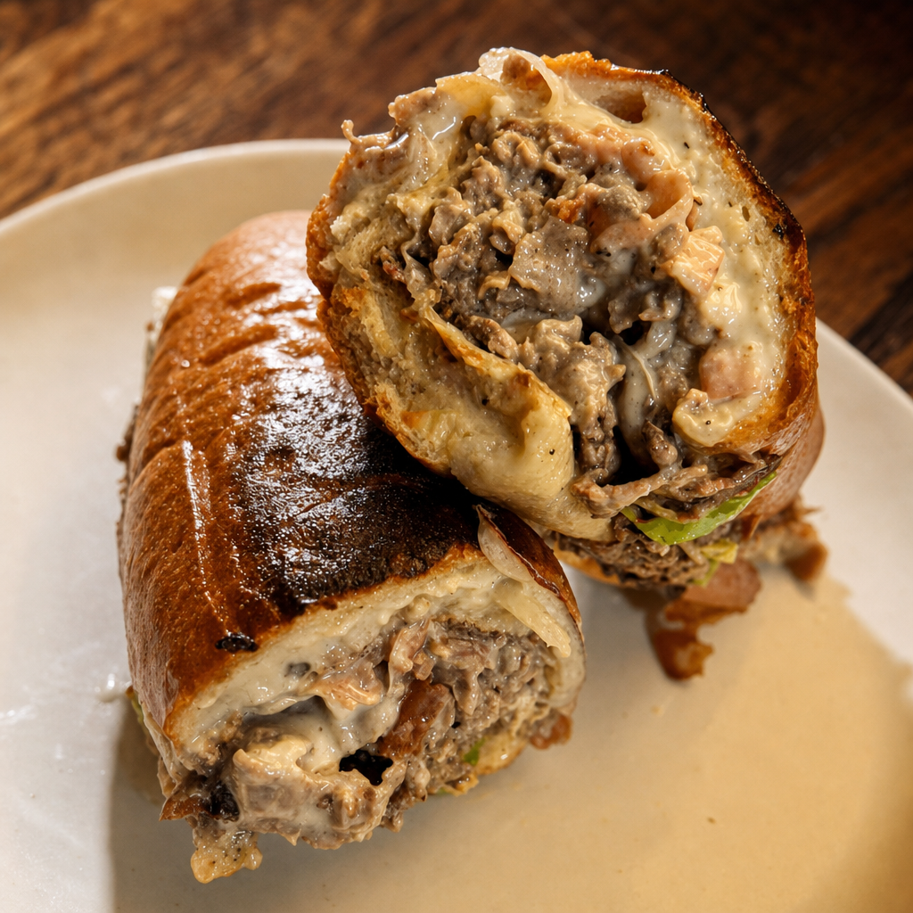 Beef Bacon Bleu Cheesesteak.
