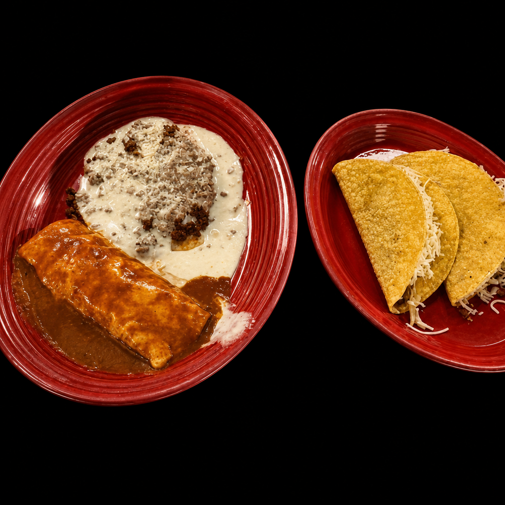 4. One Beef Enchilada, Two Beef Tacos & One Beef Chile Con Queso.
