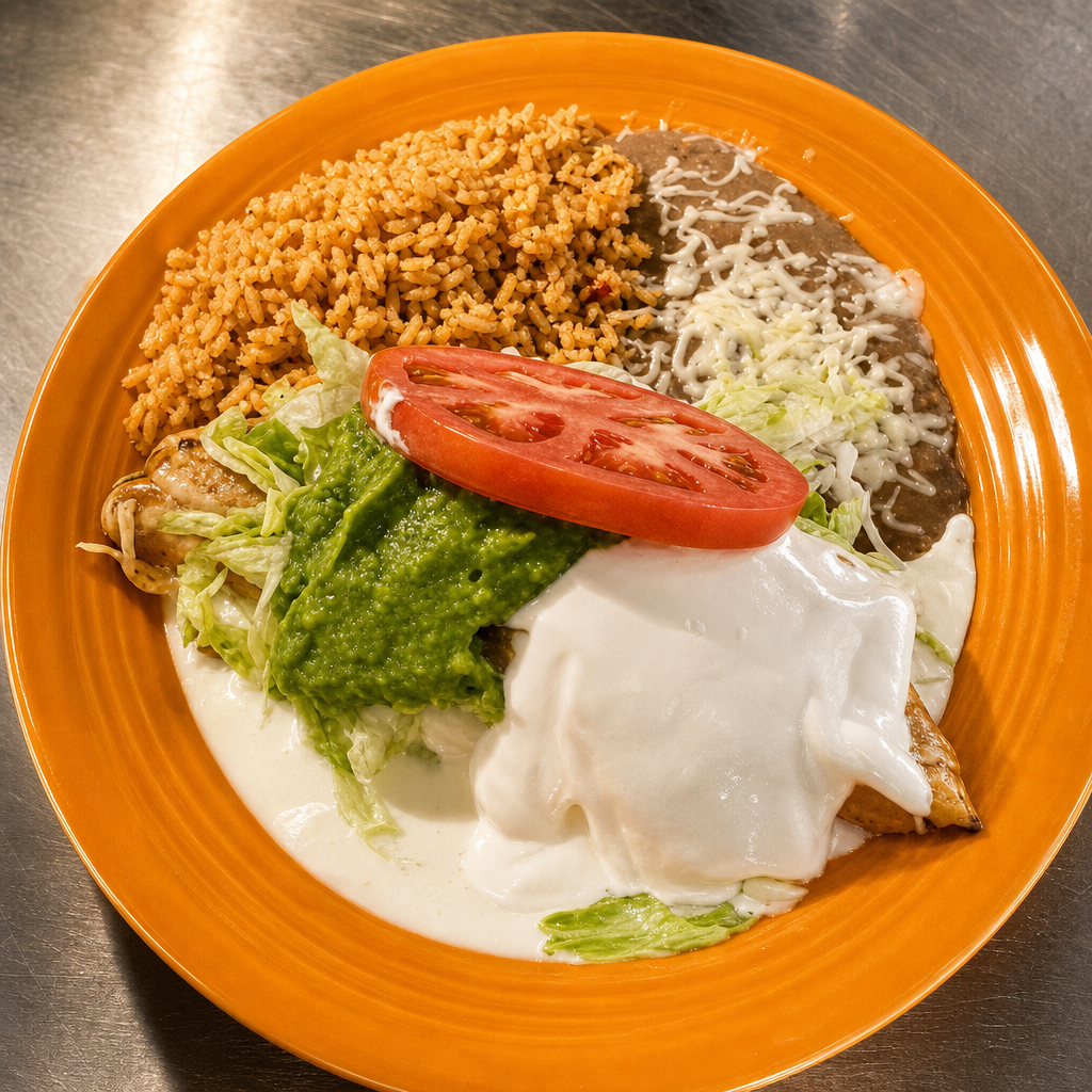 14. 1/2 Chimichanga, Rice & Beans.