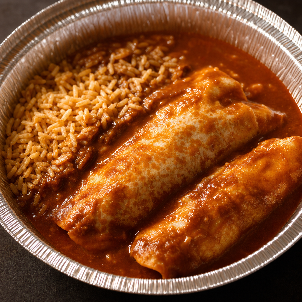 29. Two Beef Enchiladas, One Beef Taco, Rice & Beans.