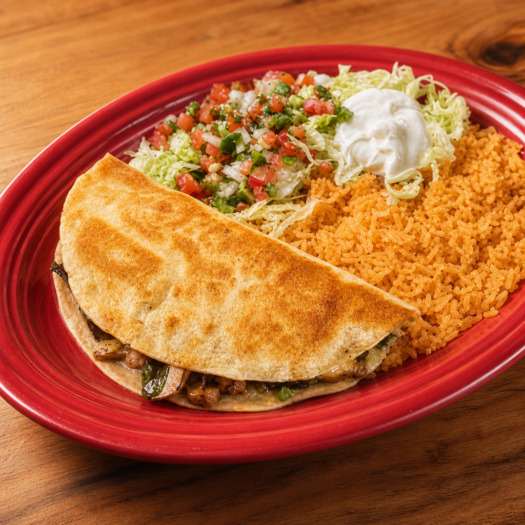 F) Grilled Mushroom & Onion Quesadilla.
