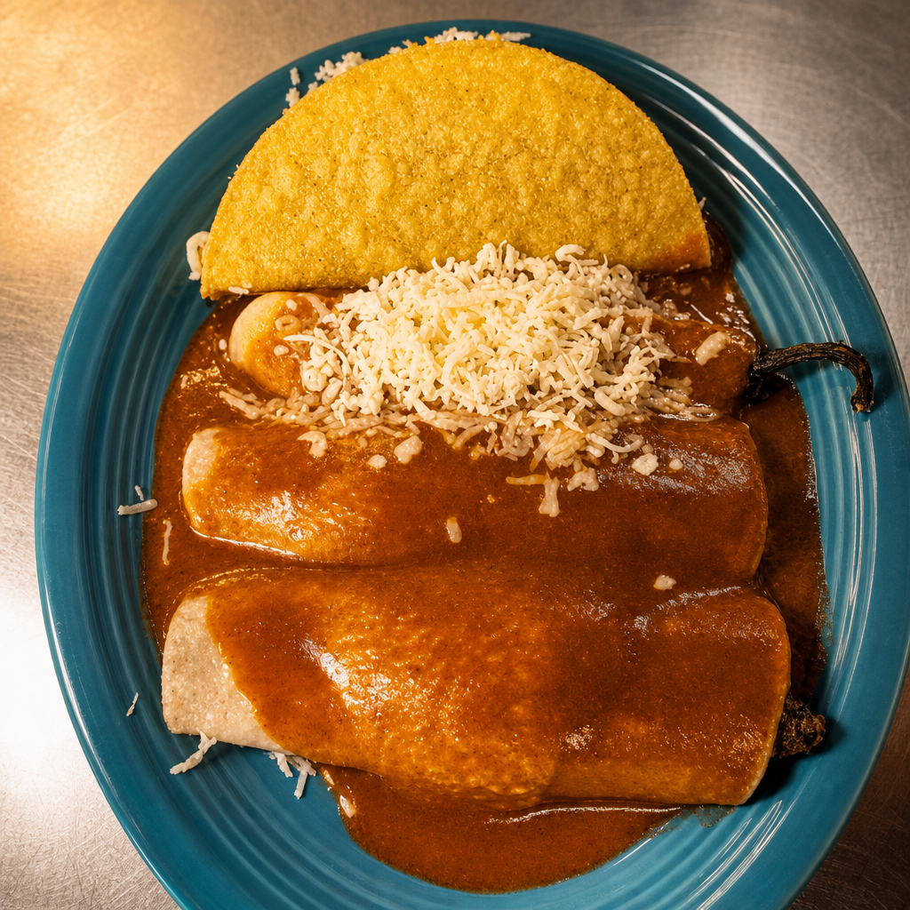 3. Two Beef Enchiladas, One Anaheim Pepper & One Beef Taco.