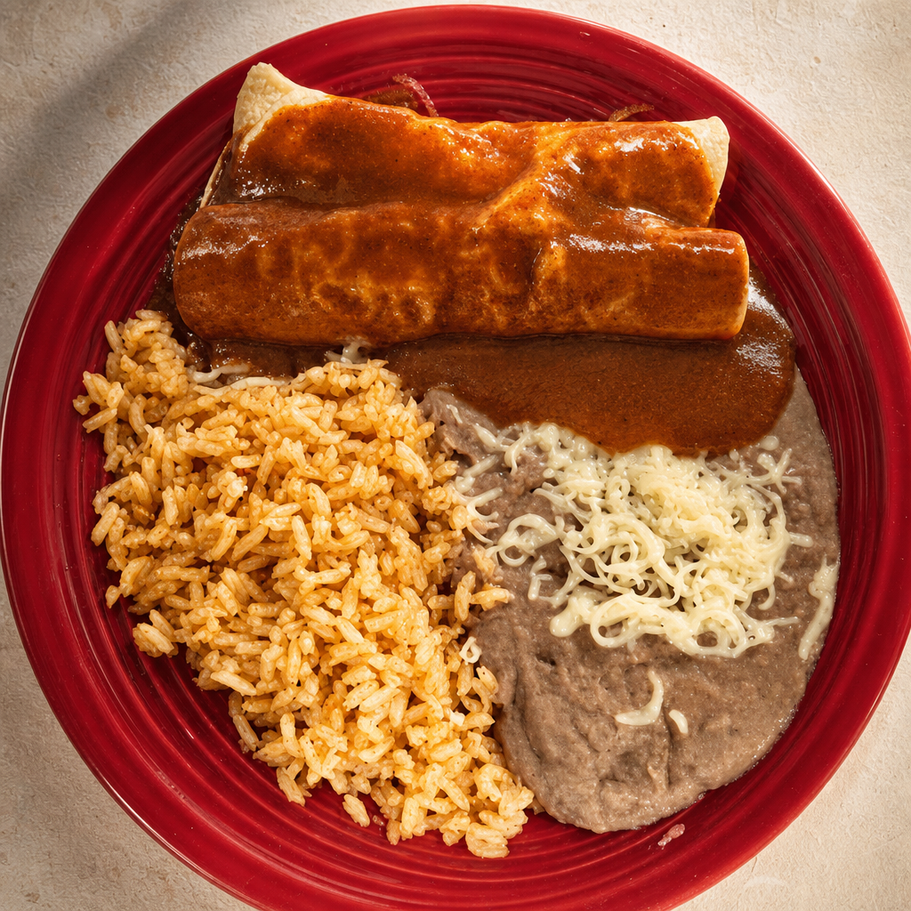 5. Two Beef Enchiladas, Rice & Beans.