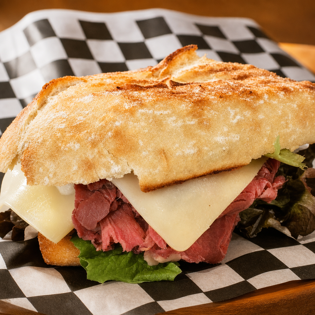 Beef and White Cheddar Sandwich.