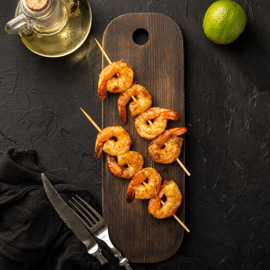 Sugar Cane Shrimp Skewers.