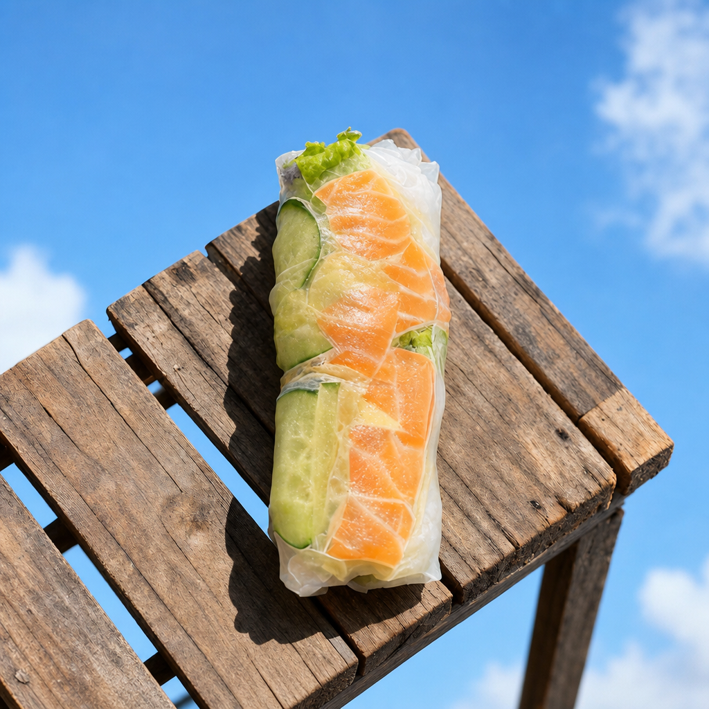 Miso Salmon Rice Paper Roll.