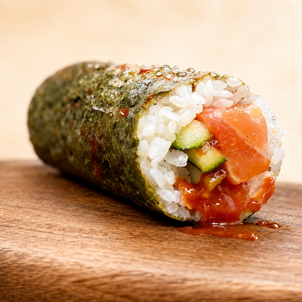 Spicy Salmon Handroll.