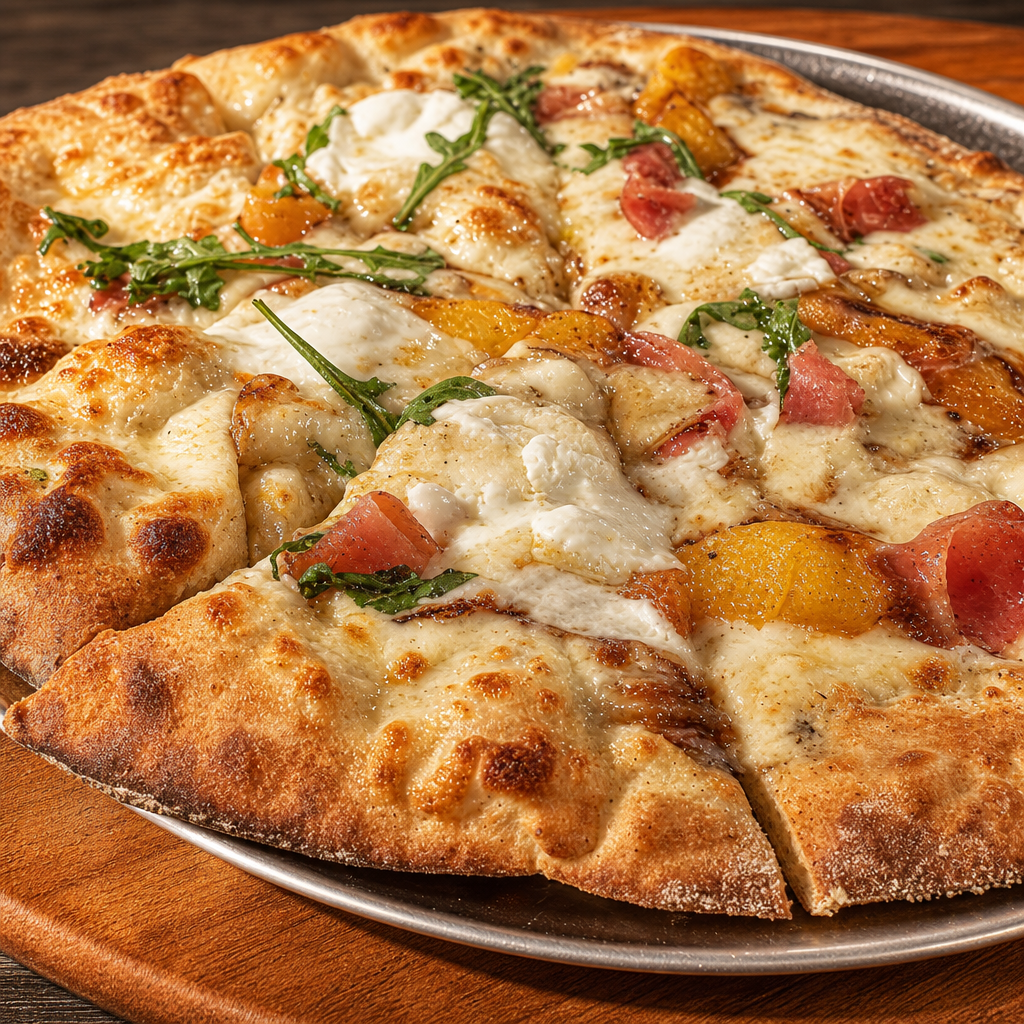 Grilled Peach & Prosciutto Pizza.