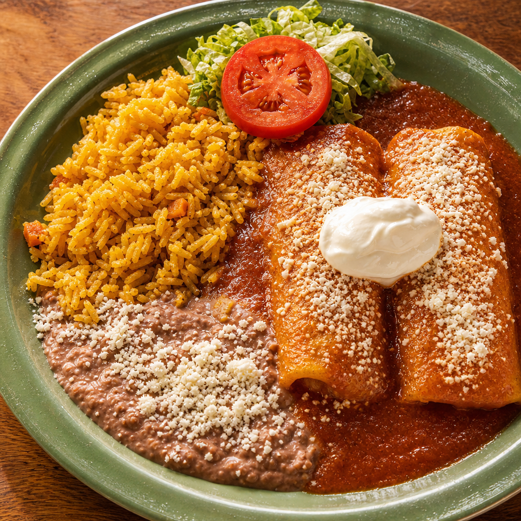 Spicy Queso Fresco Enchiladas.