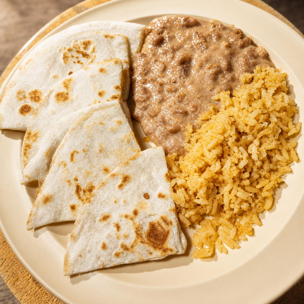 Kids Quesadilla Rice and Beans.