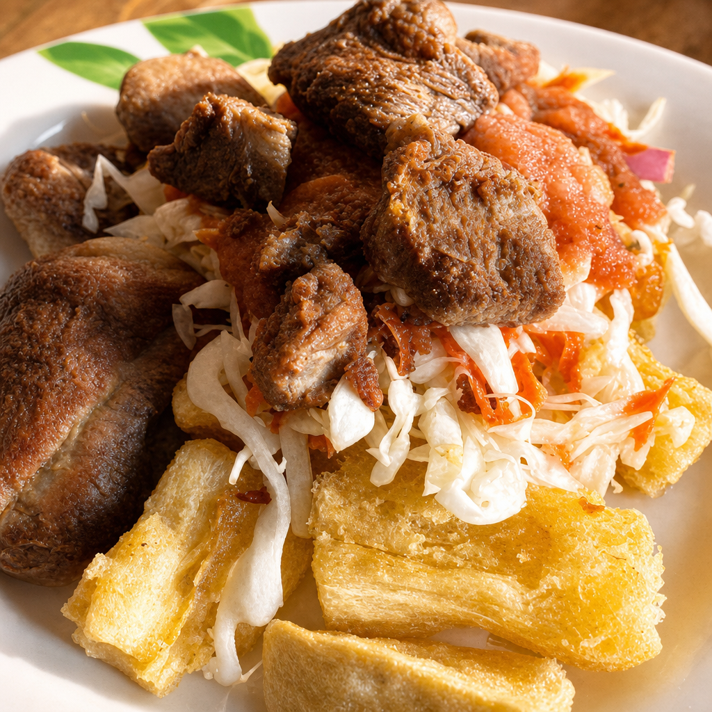 YUCA FRITA CON CHICHARRON.
