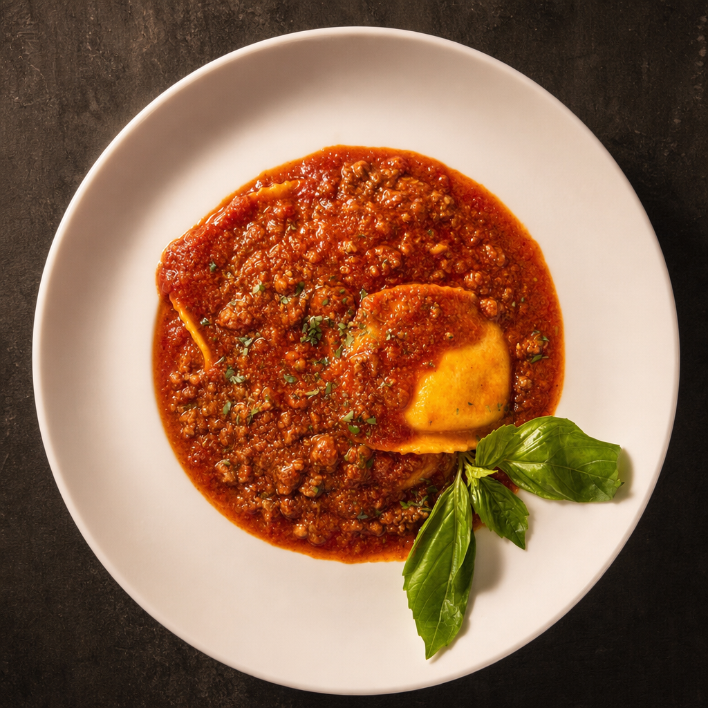 Burrata Ravioli Bolognese.
