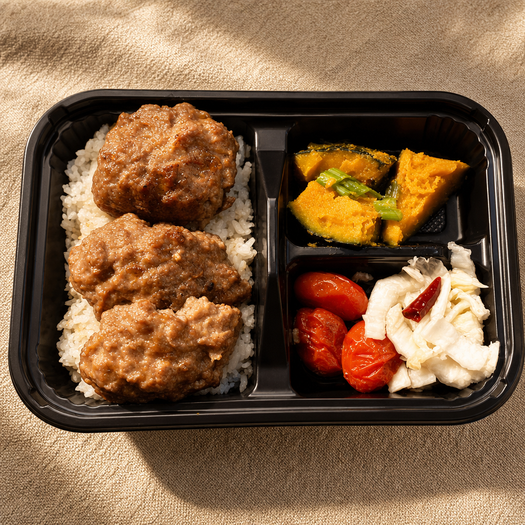 Chicken Meatball Over Rice Bento.