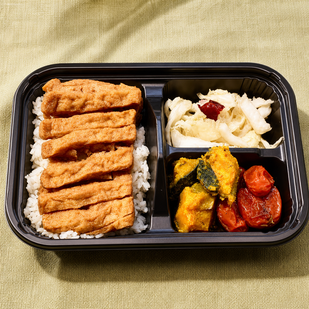 Braided Fried Tofu Over Rice Bento (Vegan).