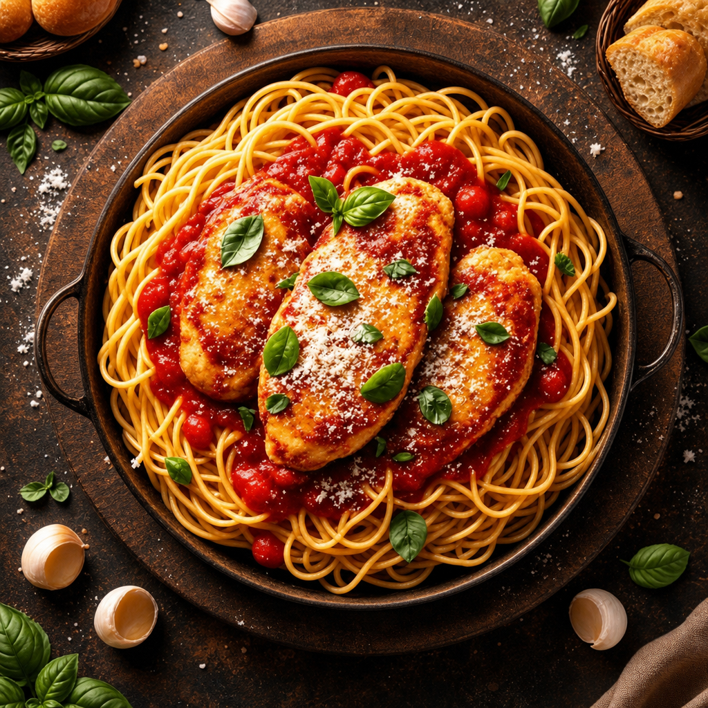 Chicken Parmesan with Spaghetti.