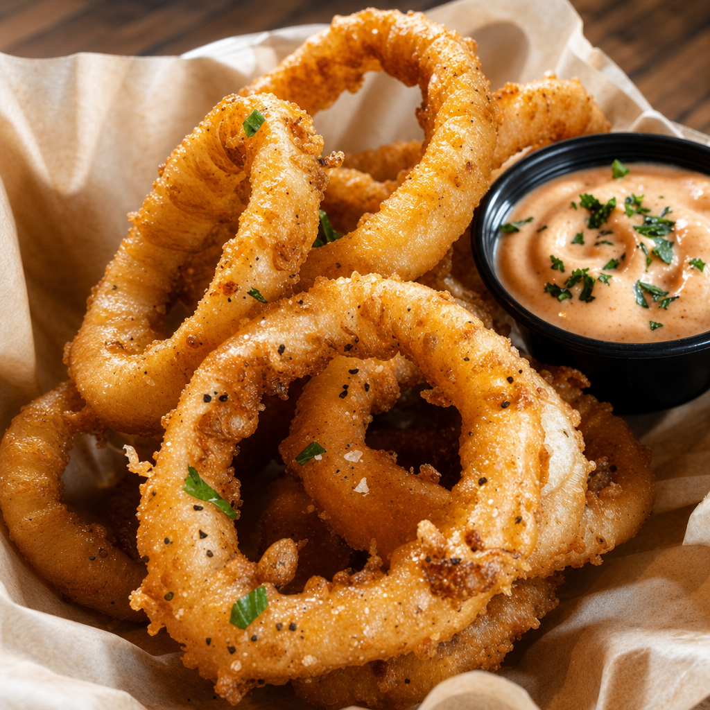Beer Battered Onion Rings.