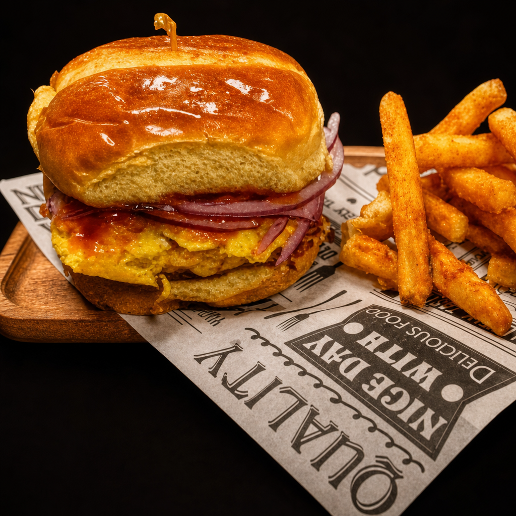 ALOO (Potatoes) Burger w/fries.
