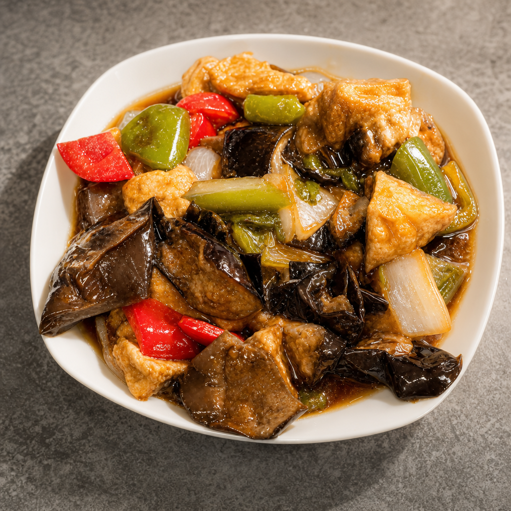 F11. Stir Fried Eggplant with Basil.